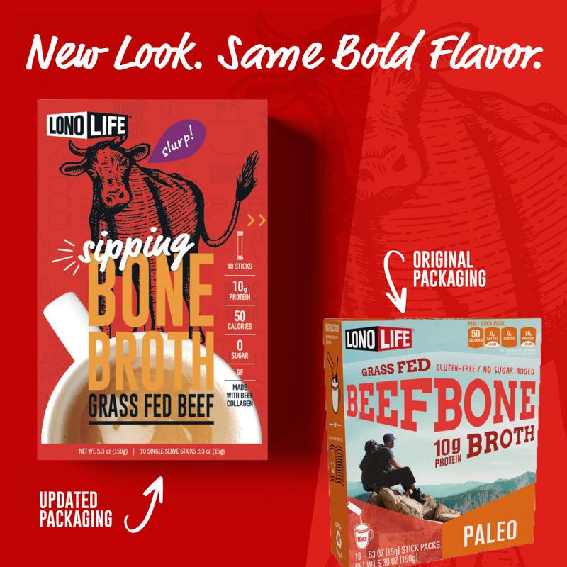 LonoLife Beef Bone Broth Powder Mix | Grass-Fed, 10g Protein | Collagen-Rich, Keto & Paleo Friendly | Natural Ingredients | 10 Portable Stick Pack Servings - Image 2